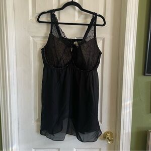 Cacique Lace Babydoll Nightie Black Sheer Lingerie 44D Lane Bryant